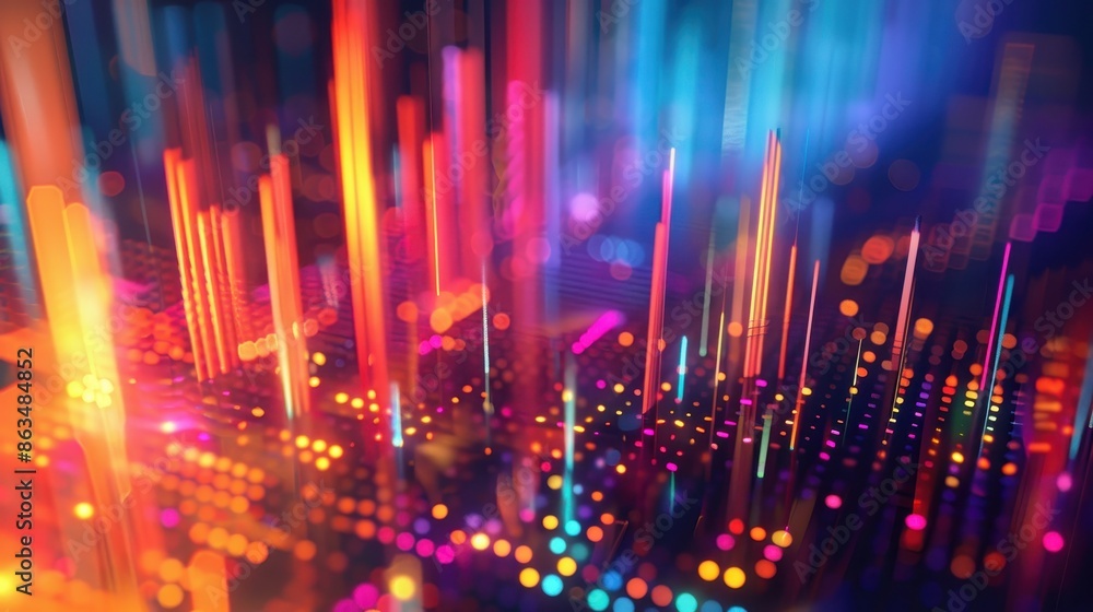 Poster abstract digital data visualization with colorful graphs and charts