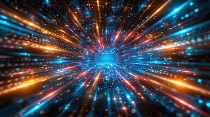 Fototapeta premium Dynamic abstract neon hyper warp flight