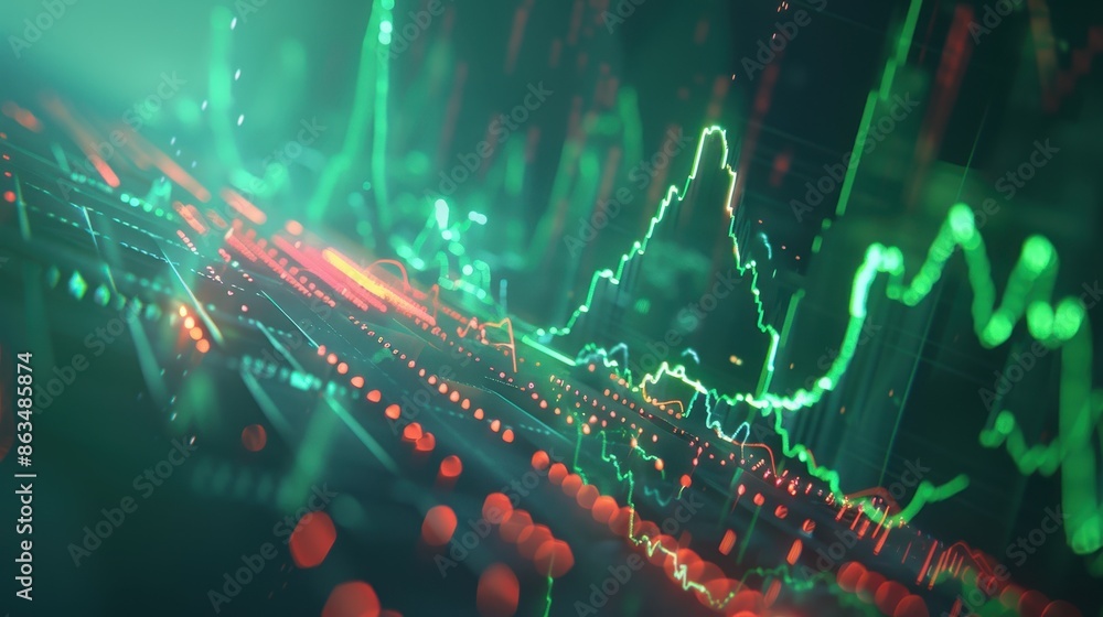 Poster abstract image of a financial graph with a green glowing line