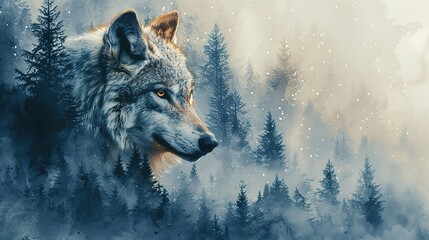 Cozy Nighttime Forest Pattern with Wolf