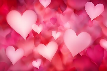 Valentine's Day Background with Overlapping Hearts in Various Sizes and Shades of Red and Pink.