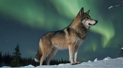 Obraz premium a standing in the snow with the aurora lights in the background