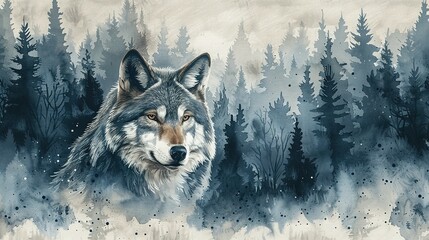 Dreamy Watercolor Night Forest with Wildlife