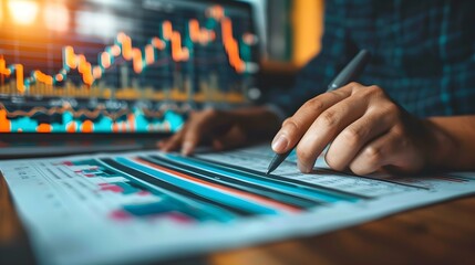 Banking business, finance and investment concept. Businessman analyzing market data, financial graph report, economic growth, business strategy, planning and solution, risk management