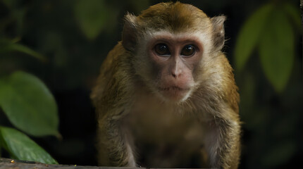 Fototapeta premium a monkey that is standing on a branch in the dark