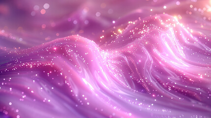 Gradient pink and light purple glowing flowing liquid with glitter effects. Shimmering and vibrant colors blend seamlessly, creating a mesmerizing visual of movement and fluidity