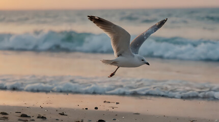 a flying over the beach with waves in the background