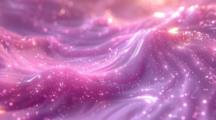 Gradient pink and light purple glowing flowing liquid with glitter effects. Shimmering and vibrant colors blend seamlessly, creating a mesmerizing visual of movement and fluidity