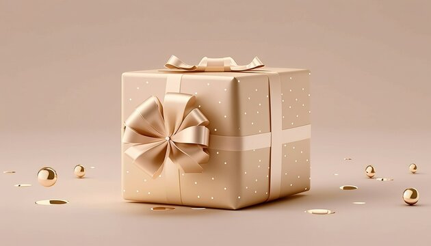 Elegant Golden Gift Box with Sparkles on a Beige Background - Versatile Image for Celebrations and Special Occasions