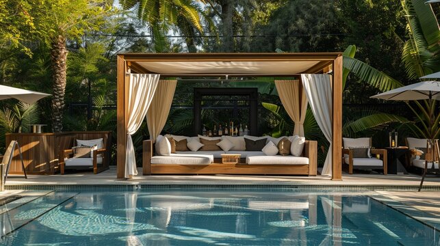 A luxury cabana club offering private mixology sessions alongside the pool