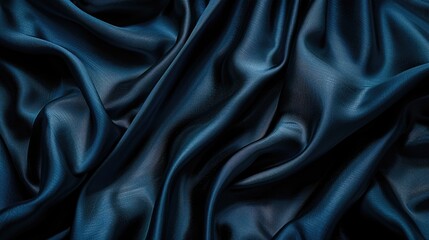Fototapeta premium Close up of opulent navy silk or satin fabric with gentle wrinkles and a soft sheen suitable for bedding or clothing