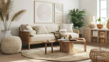 "Warm and Inviting Minimalist Living Room with Neutral Tones and Clean Lines" Generative AI