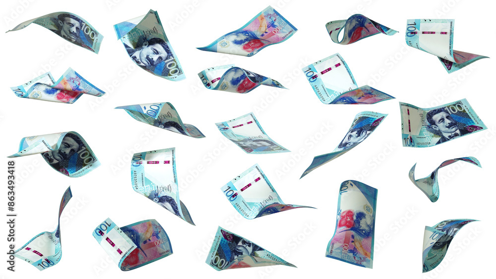 Aufkleber 3D rendering of Set of Peruvian soles notes flying in different angles and orientations isolated on transparent background. 
