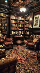 Luxury and Comfort Combined, A Leather-Seated Library with Fireplace