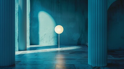 Minimalist Modern Interior with Glowing Orb and Columns