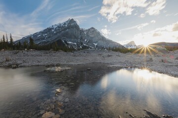 Beautiful views of the Canadian Rockies at sunrise and sunset