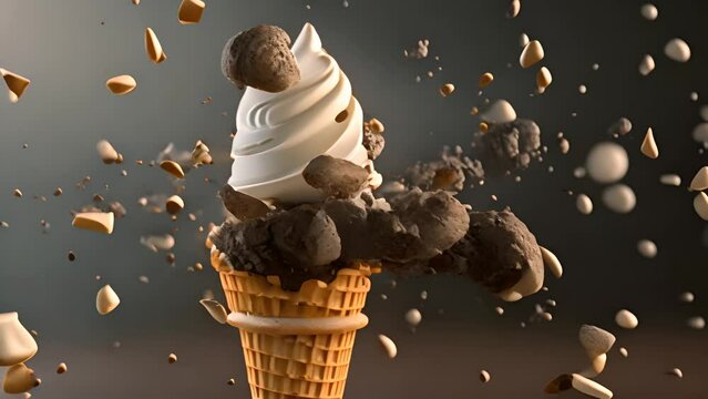 Soft Serve Ice Cream with Cookie Crumble with Ai generated.
