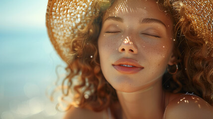 Beautiful woman sunbathing at the seaside