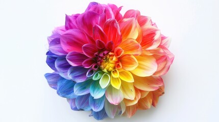 Obraz premium Vibrant dahlia flower in bright colors set against a white backdrop Floral arrangement inspired by nature