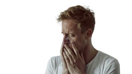 Portrait of an asthmatic man on transparent background