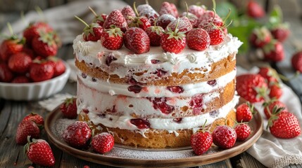 cake with strawberries HD 8K wallpaper Stock Photographic Image  