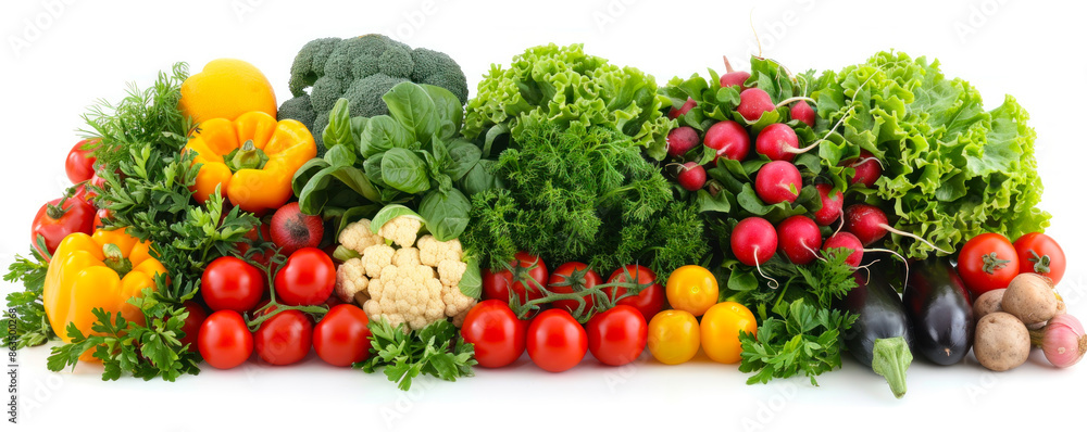 Aufkleber a variety of vegetables and fruits are displayed in a row. concept of abundance and freshness, as th