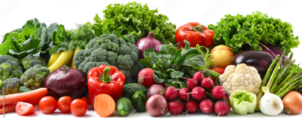 Aufkleber a variety of vegetables and fruits are displayed in a row. concept of abundance and freshness, as th