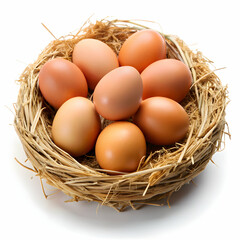 Eggs in nest on white background
