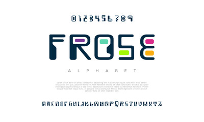 Frose creative geometric modern urban alphabet font. Digital abstract futuristic, fashion, sport, minimal technology typography. Simple numeric vector illustration