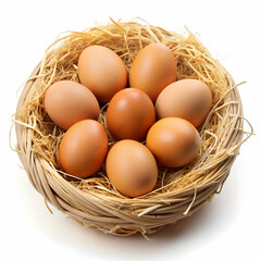 Eggs in nest on white background
