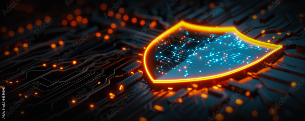 Aufkleber a computer chip with a glowing shield on top of it. concept of security and protection