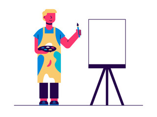 Man draw painting. Art studio vector illustration