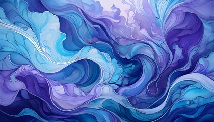 Fototapeta premium Dynamic fluid background with swirling ink-like patterns in shades of blue and purple