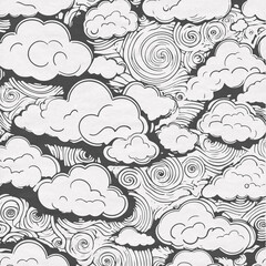 Square cloud patterned background paper with light texture; black and white