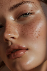 Fototapeta premium Detailed Close-Up of a Young Woman in Her 20s with Glowing, Healthy Skin, Without Makeup