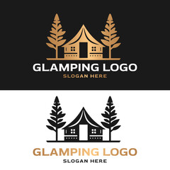 luxury vintage logo illustration of glamping resort