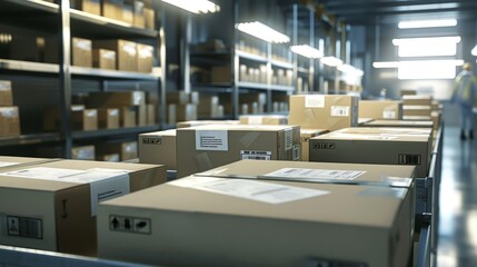 Efficient Global Shipping Organized Workspace with Customs Forms and Shipping Labels Ready for International Orders