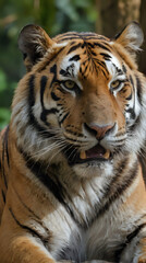 Fototapeta premium a tiger that is laying down on the ground