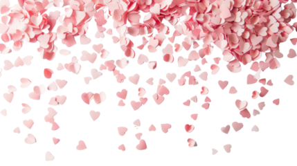 Pink Paper Hearts Confetti Overlay on transparent background
