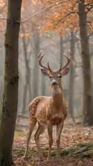 Obraz premium a deer that is standing in the woods with its antlers