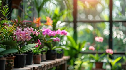 Naklejka premium Orchid Plants in House Glass 