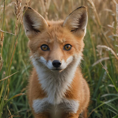 a small fox that is standing in the grass