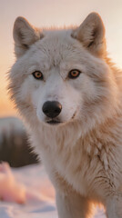 Obraz premium a white wolf standing in the snow looking at the camera