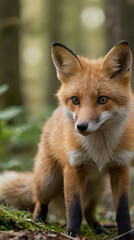 Obraz premium a fox that is standing in the woods looking at the camera