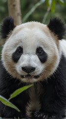 Obraz premium panda bear with black and white fur and black ears and black nose