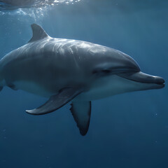 Fototapeta premium dolphin swimming in the ocean with sun shining through the water