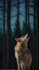 Naklejka premium a wolf that is standing in the snow looking up