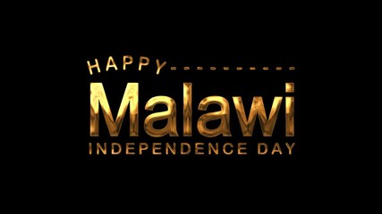 Happy Malawi Independence Day Text Animation on Gold Color. Great for Happy Malawi Independence Day Celebrations, for banner, social media feed wallpaper stories.