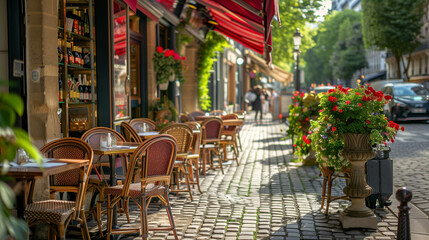 Paris, France , 05 05 2024 : typical parisian bistrot terrace