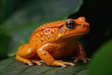 Naklejka premium frog, tomato, dyscophus, species, green, amphibian, vibrant, nature, wildlife, madagascar, colorful, animal, sitting